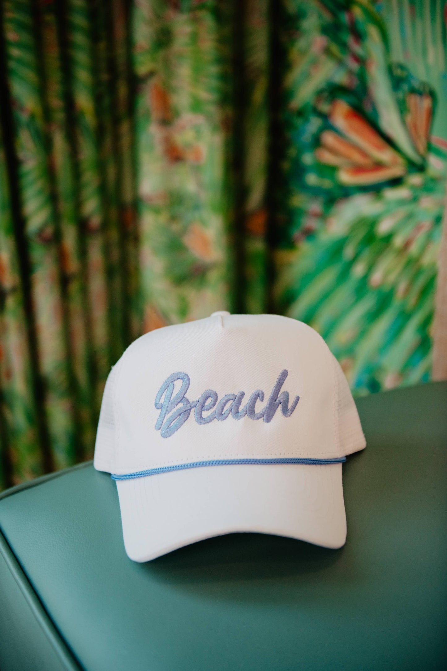 Beach Cursive Trucker Hat with Rope Detail