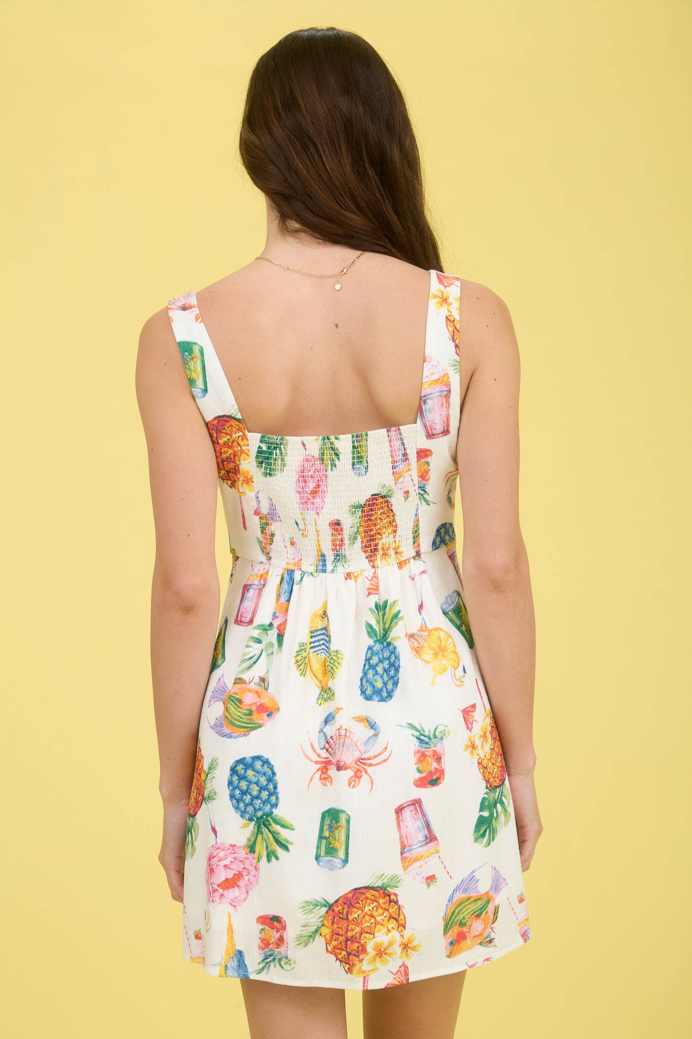 Tropical Summer Print Linen Mini Dress