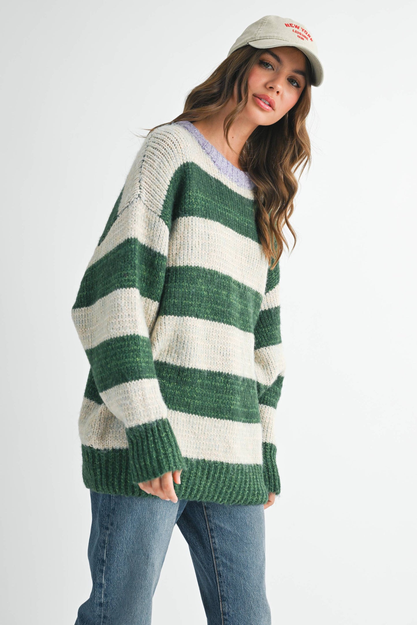 Green Oversized Striped Sweater