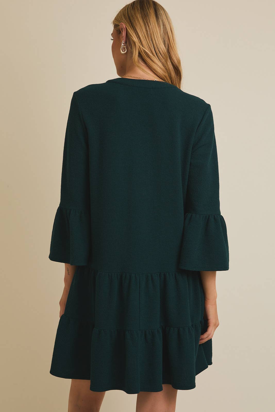 Hunter Green Tiered Button Up Mini Dress