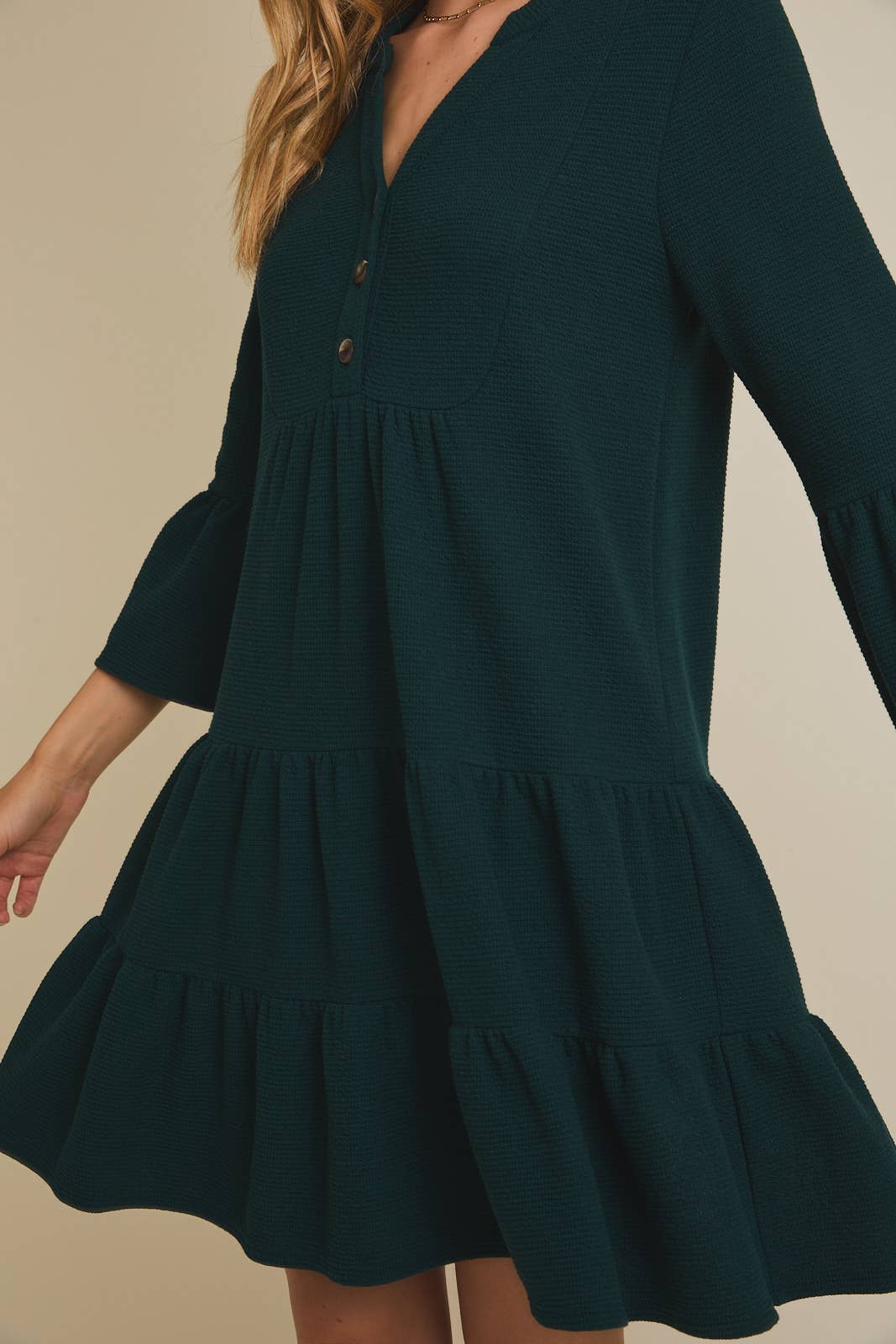 Hunter Green Tiered Button Up Mini Dress