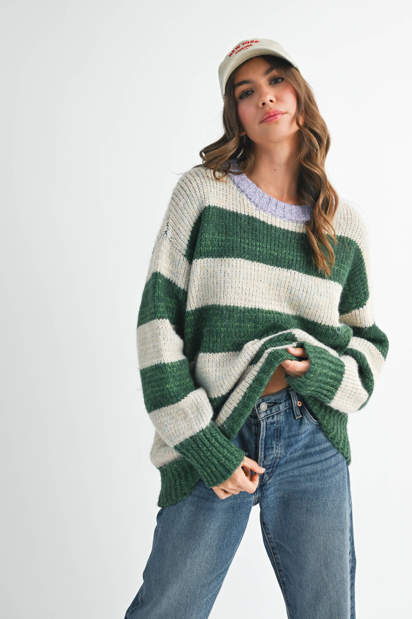 Green Oversized Striped Sweater