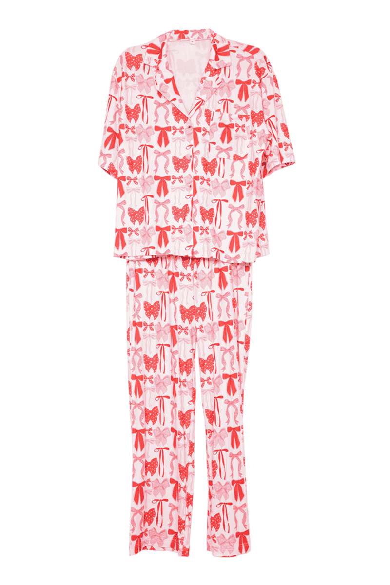 Pink Bow Print Pajama Set