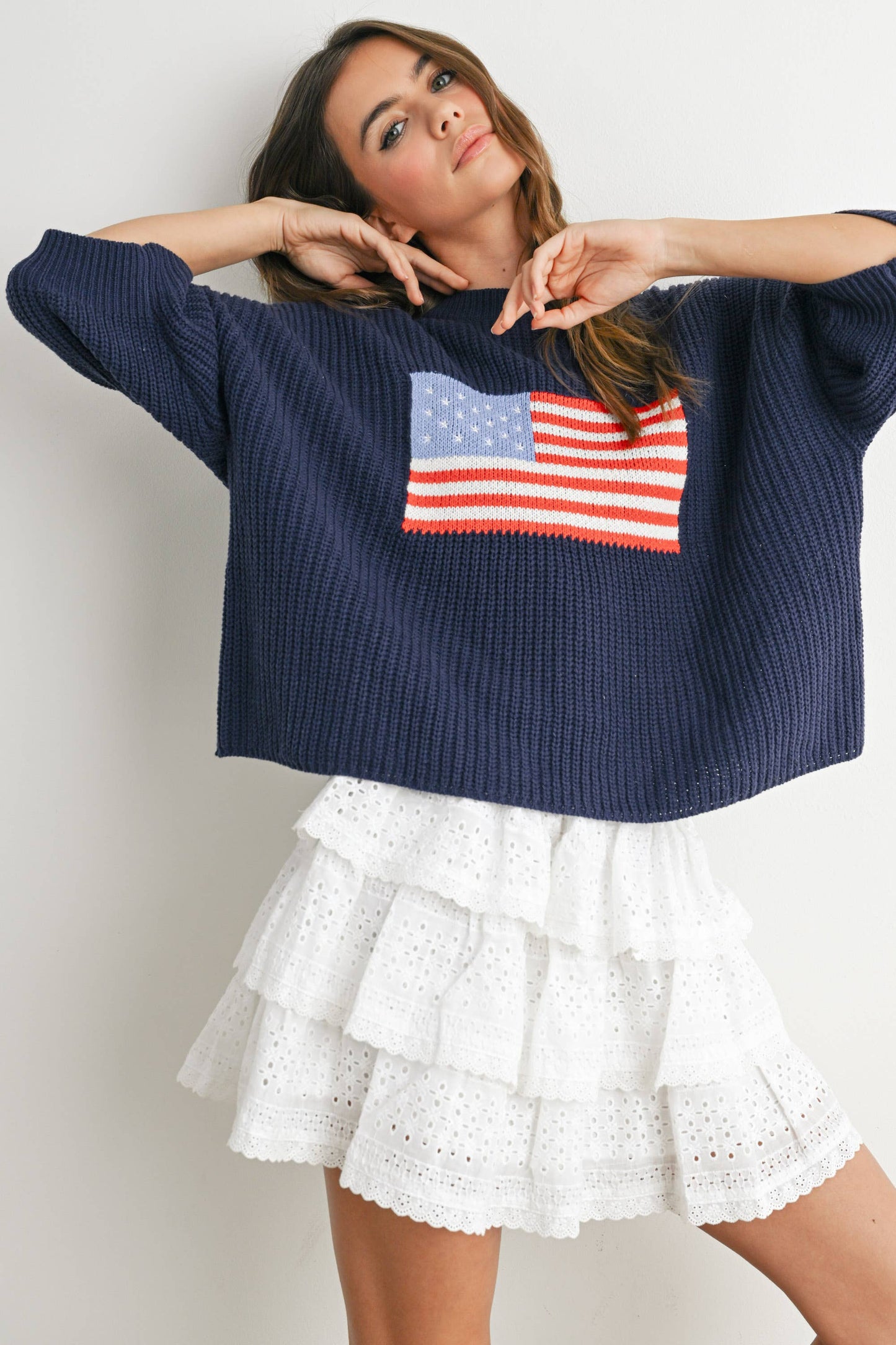 Flag Print Quarter Sleeve Sweater