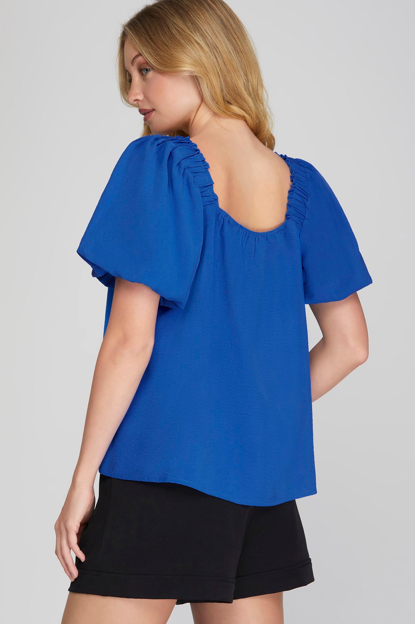 Puff Sleeve Square Neck Woven Top