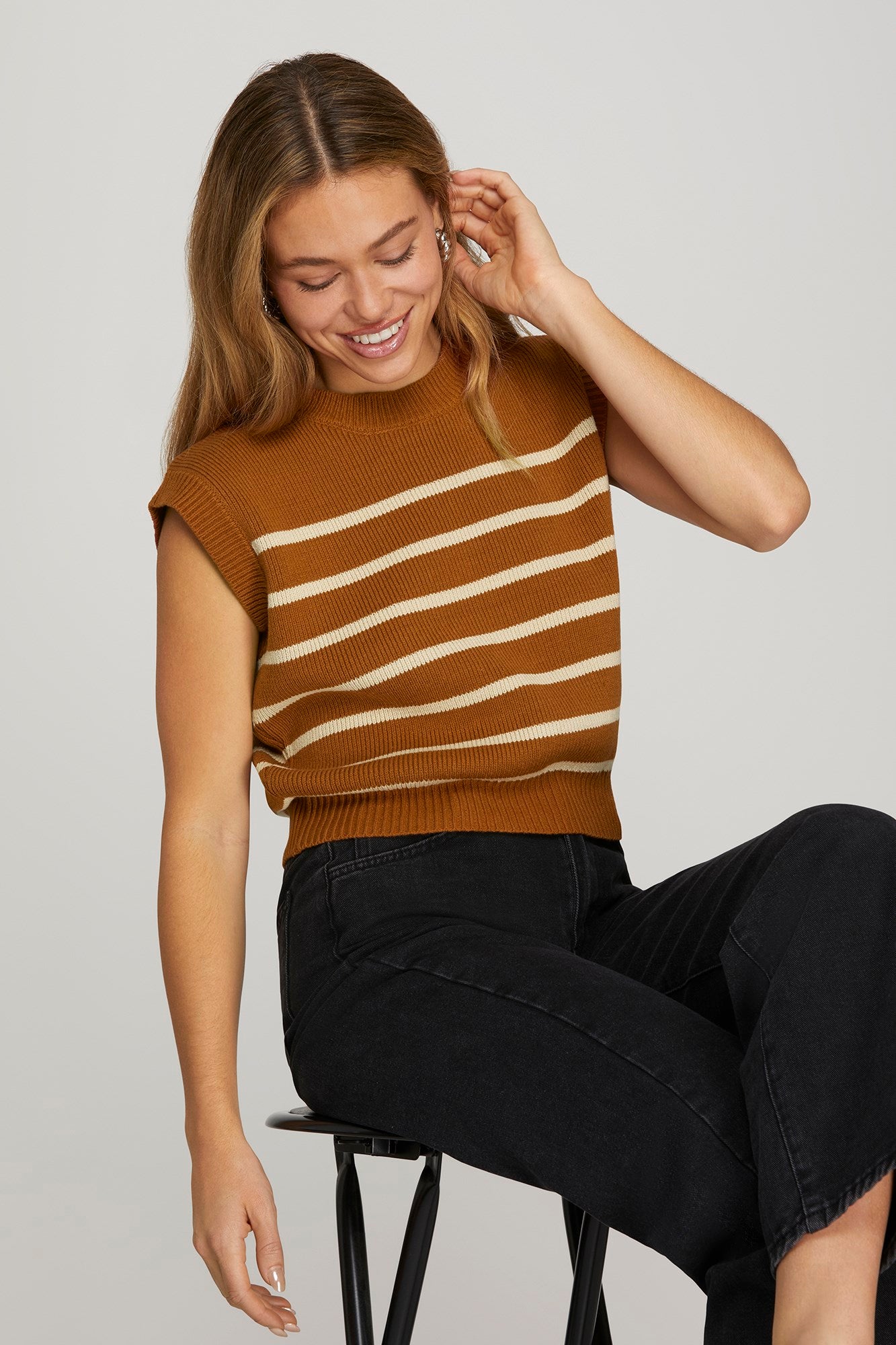 Sleeveless Striped Sweater Top