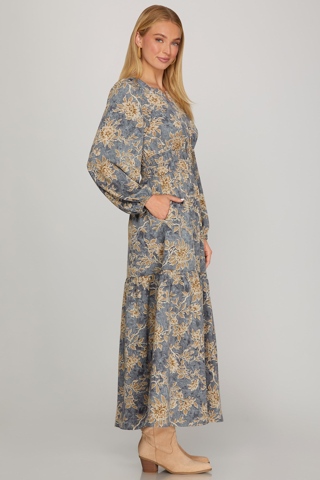 Woven Print Tiered Maxi Dress