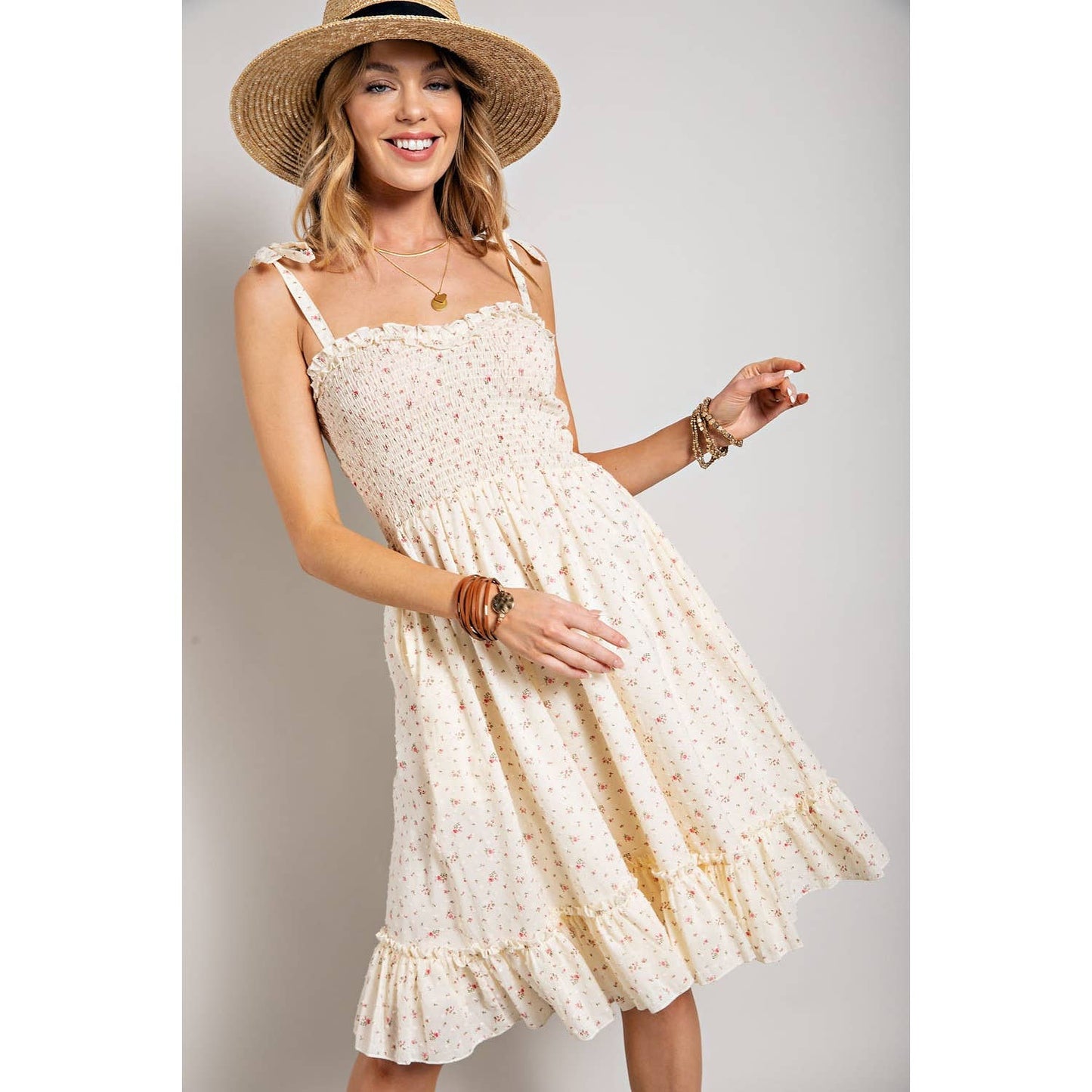 Floral Swiss Dot Smocked Dress