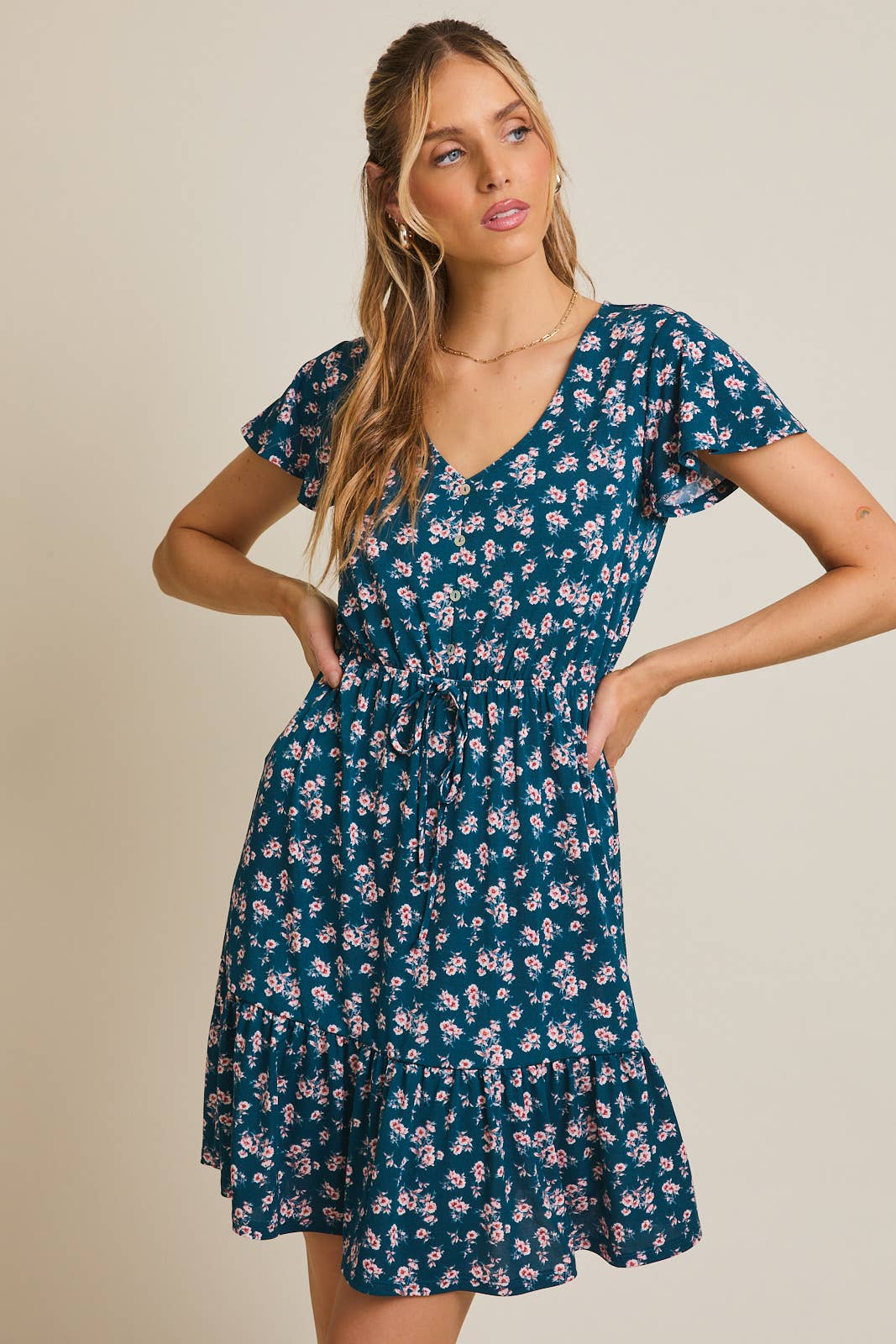Teal Short Sleeve Dress