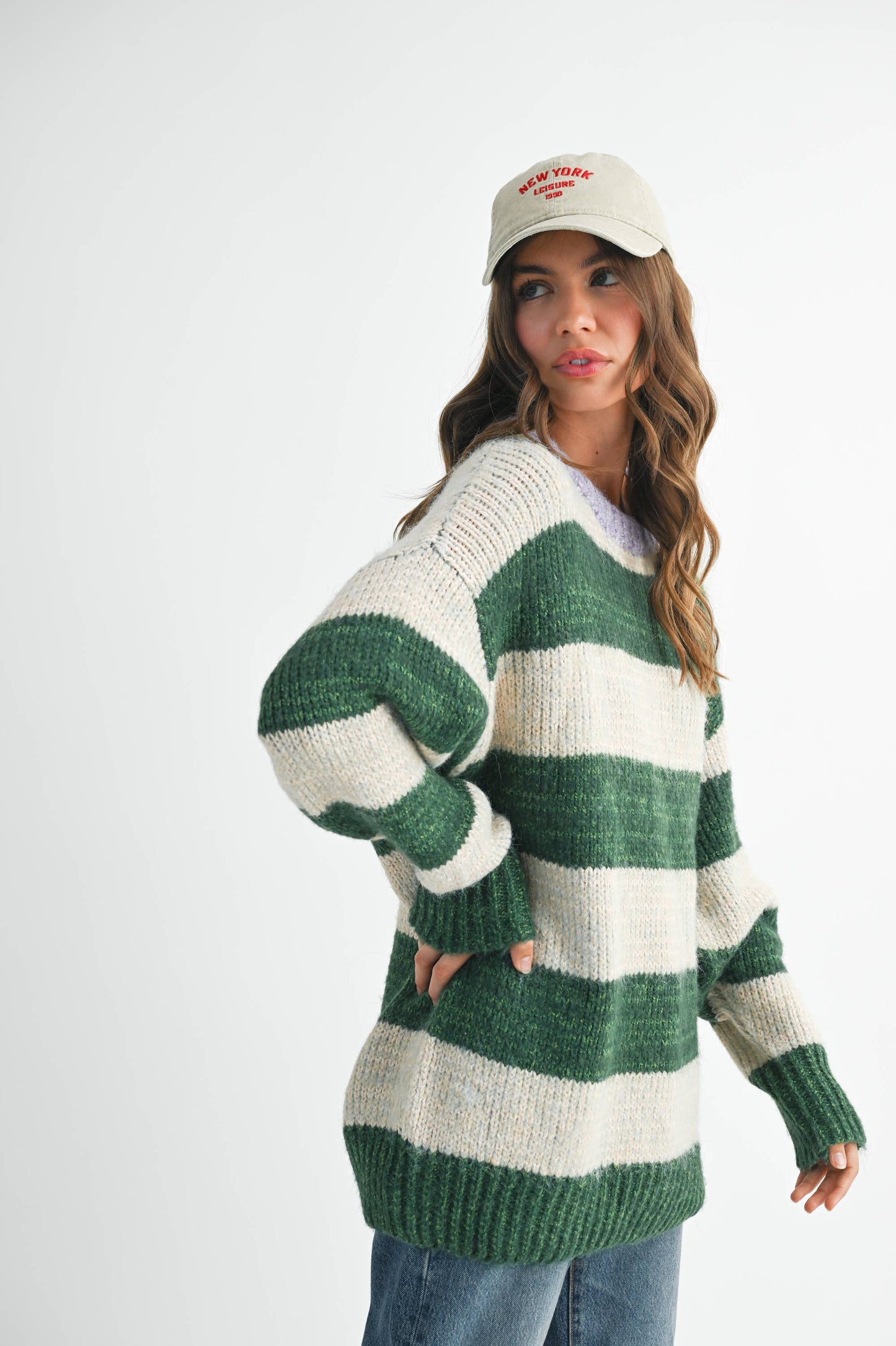 Green Oversized Striped Sweater