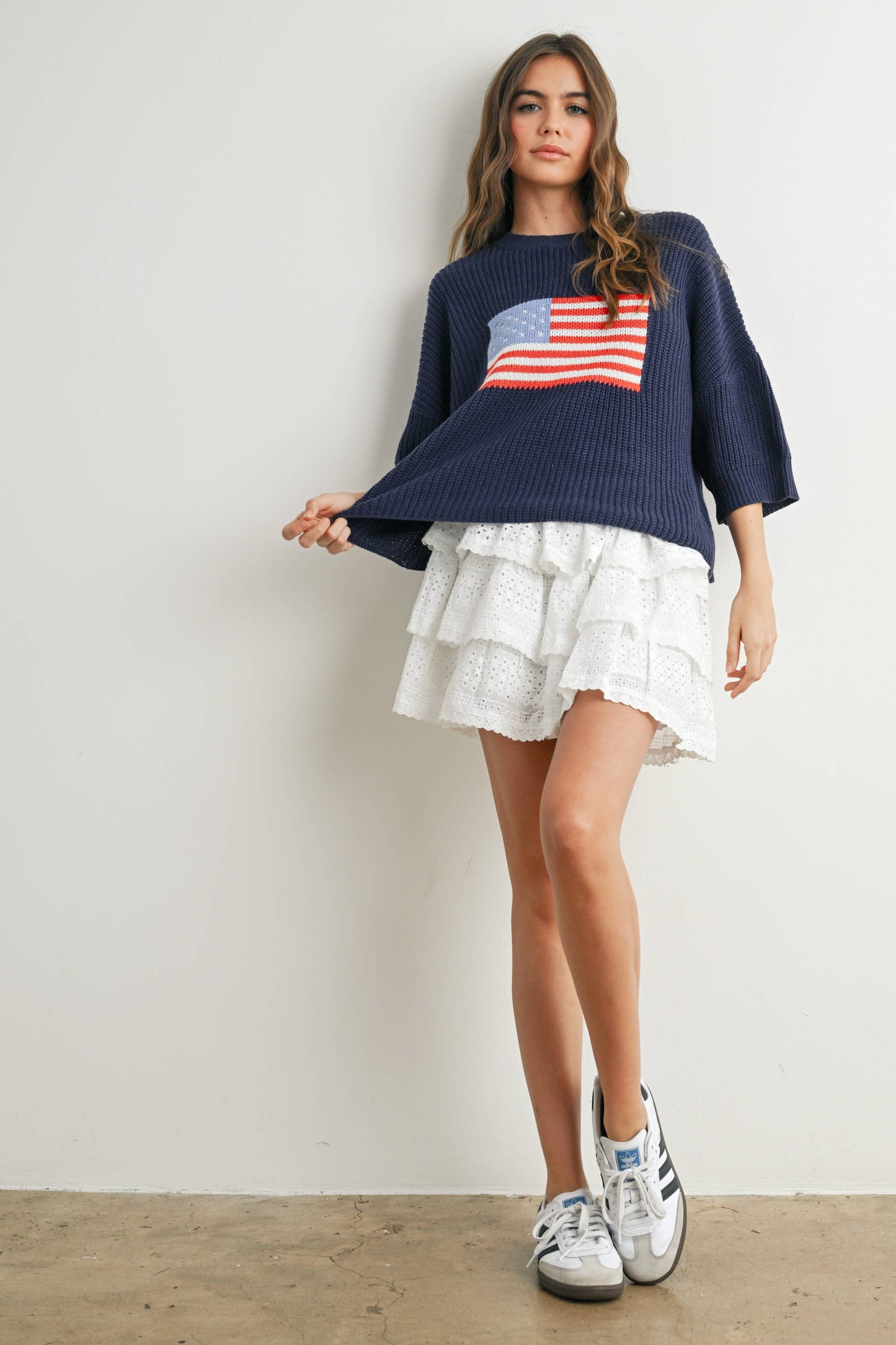 Flag Print Quarter Sleeve Sweater