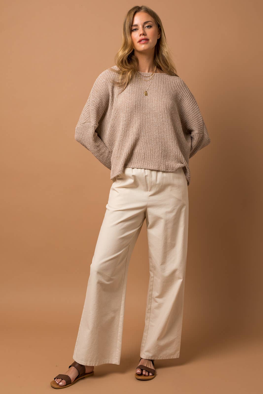Oatmeal Side Slit Sweater Top