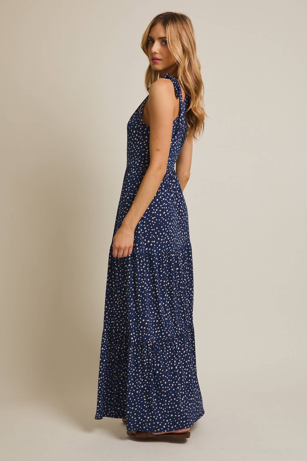 Blue-Ivory Dot Halter Maxi Dress