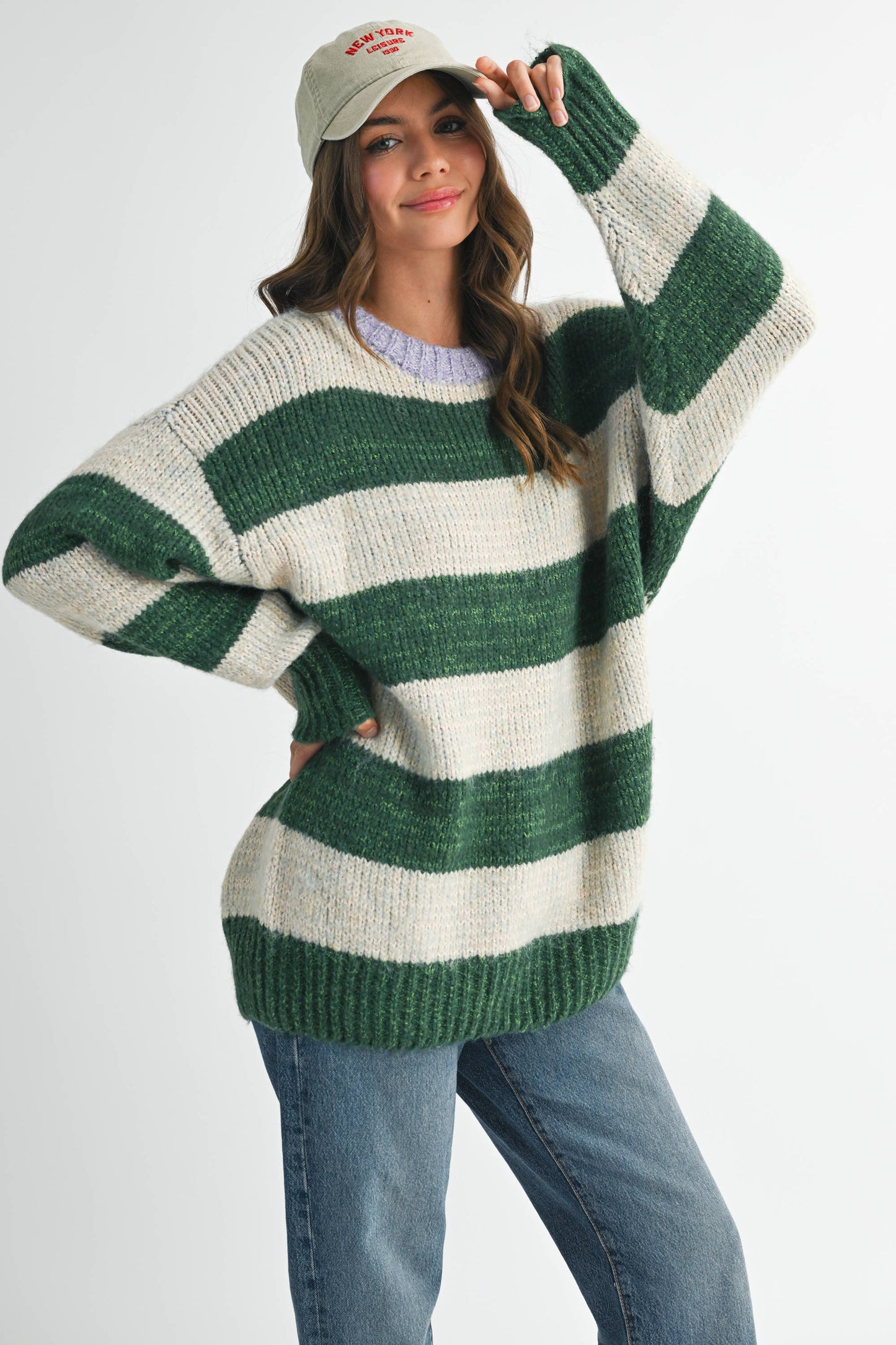 Green Oversized Striped Sweater