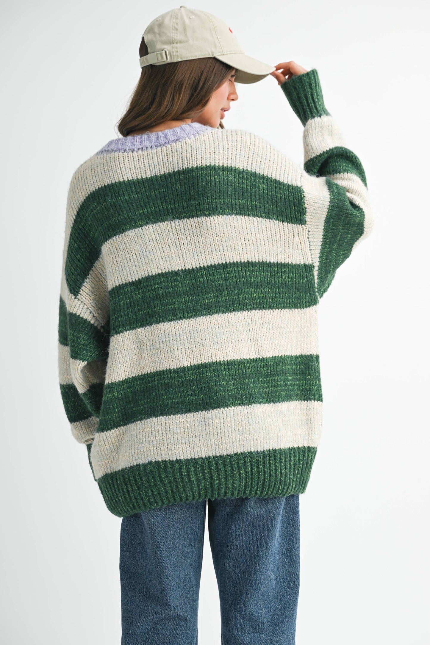 Green Oversized Striped Sweater