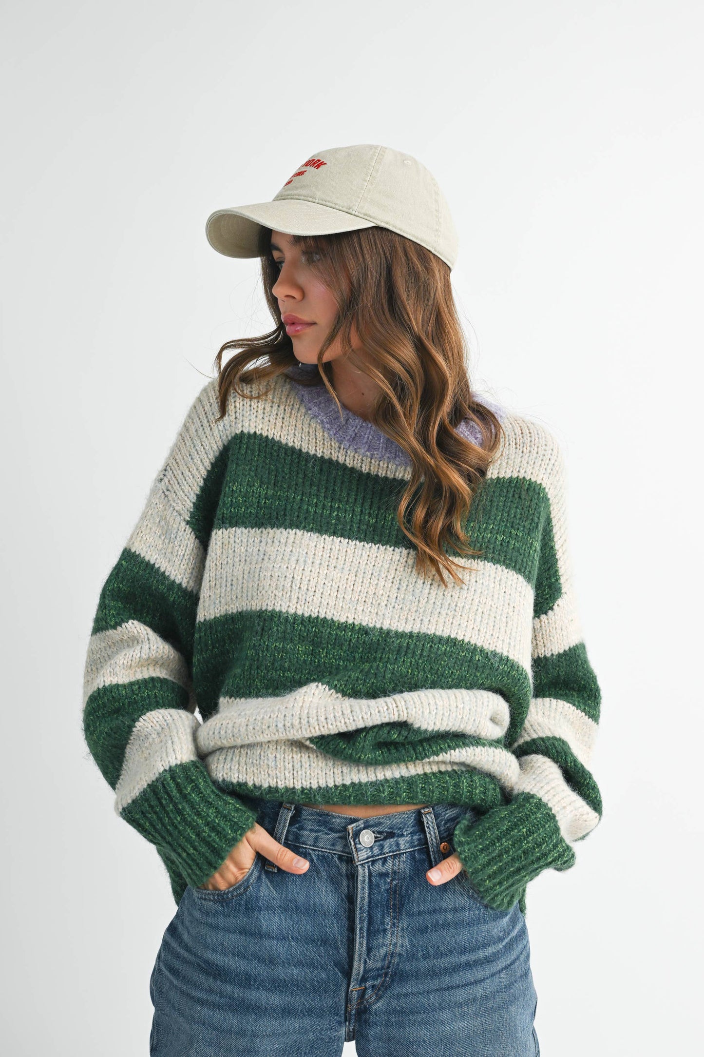 Green Oversized Striped Sweater