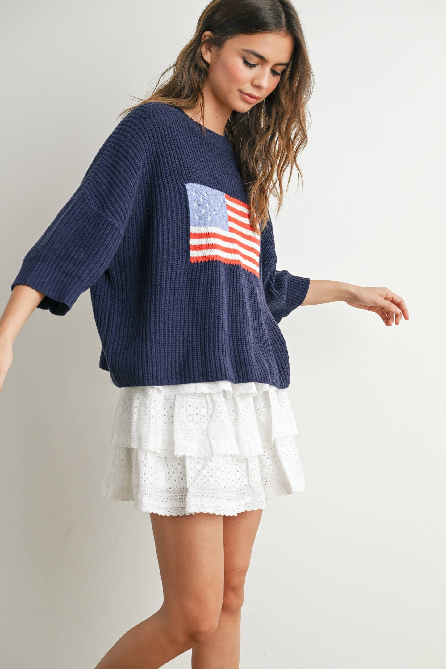 Flag Print Quarter Sleeve Sweater