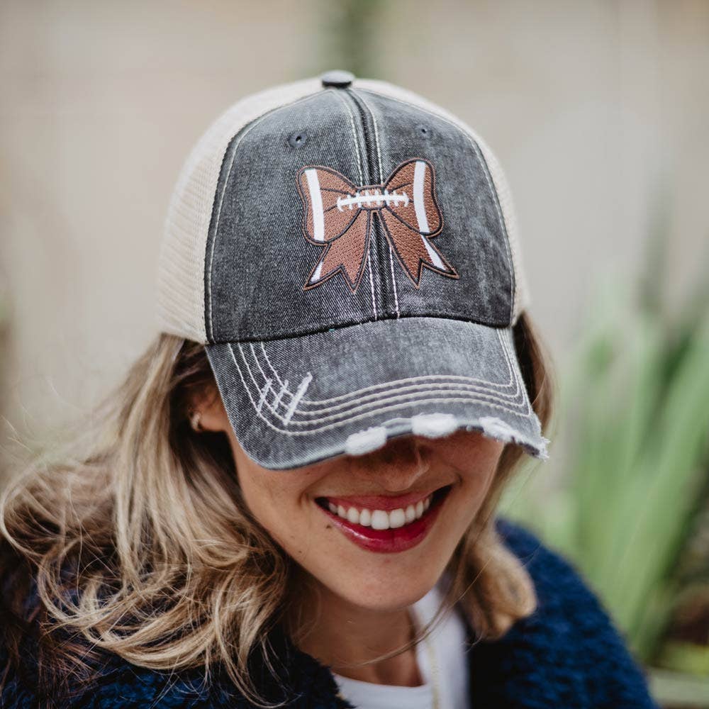 Football Bow Coquette Patch Trucker Hat: Black