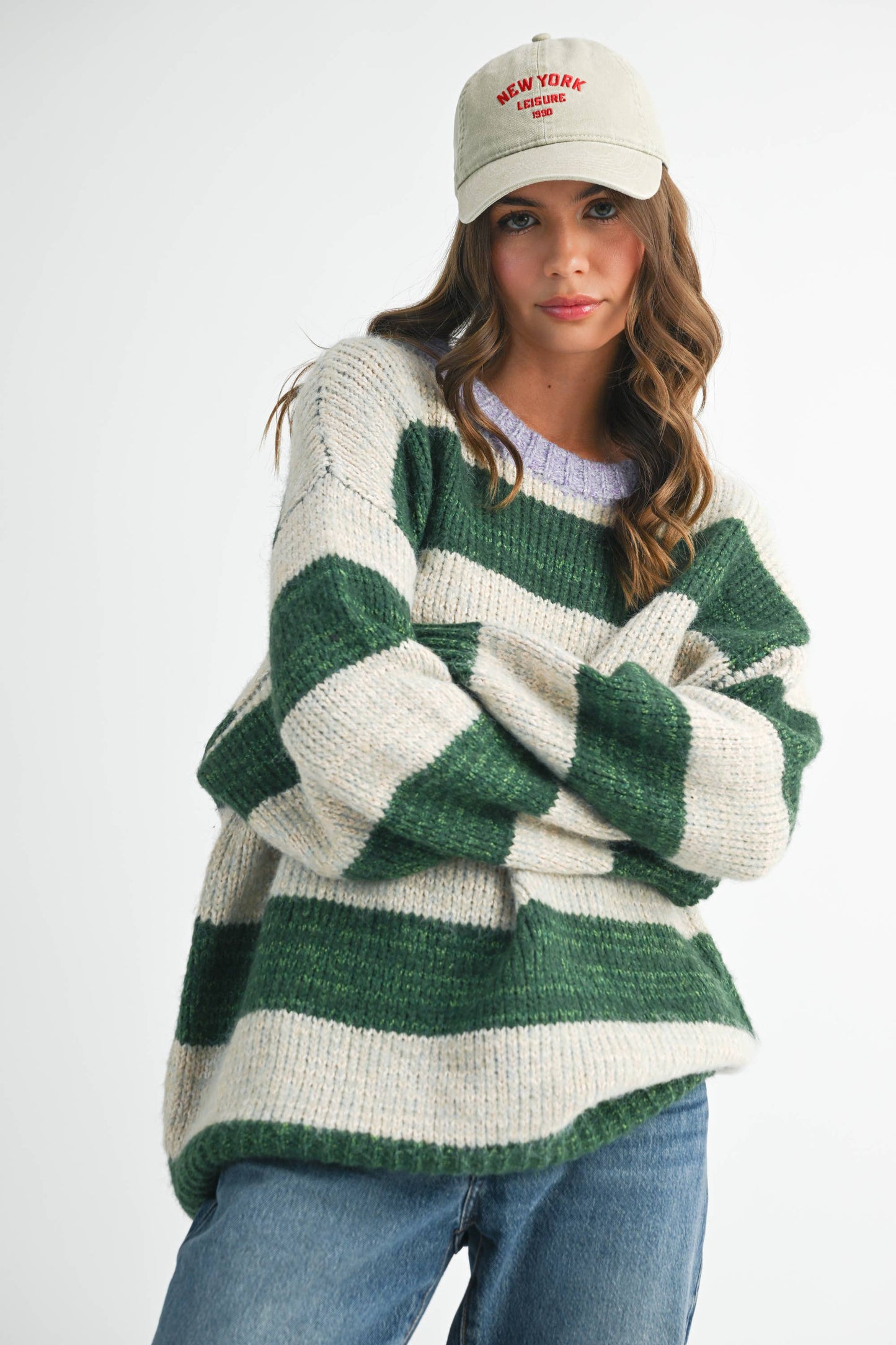 Green Oversized Striped Sweater