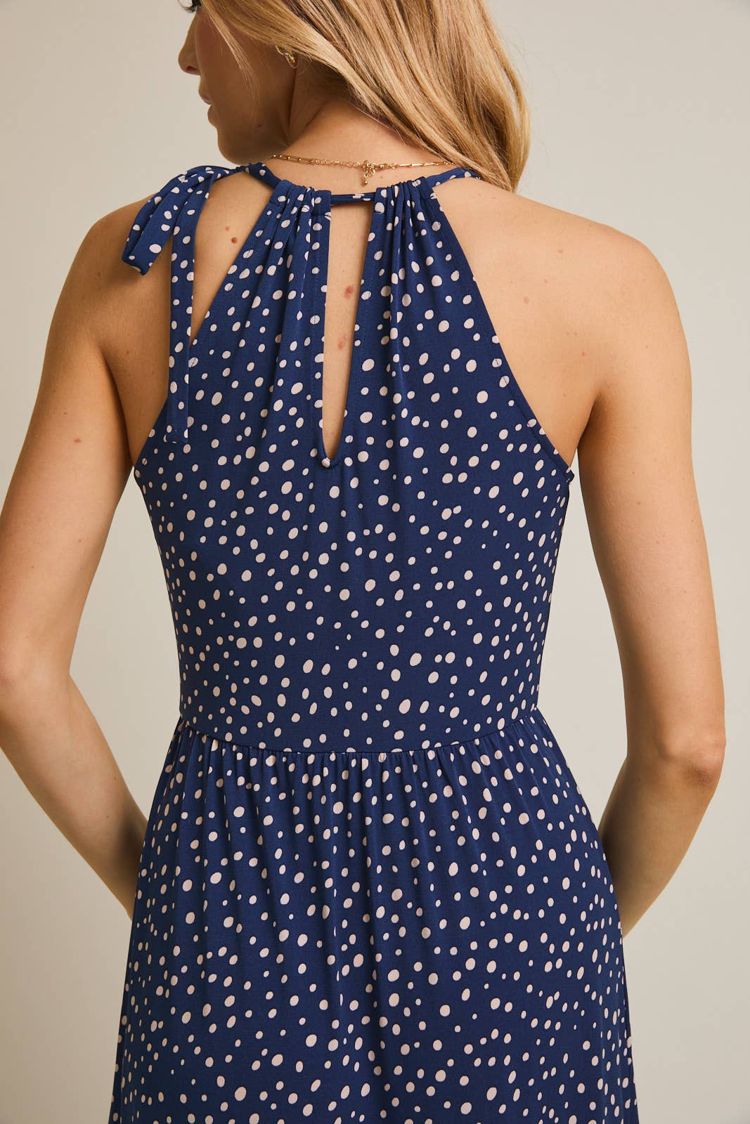 Blue-Ivory Dot Halter Maxi Dress