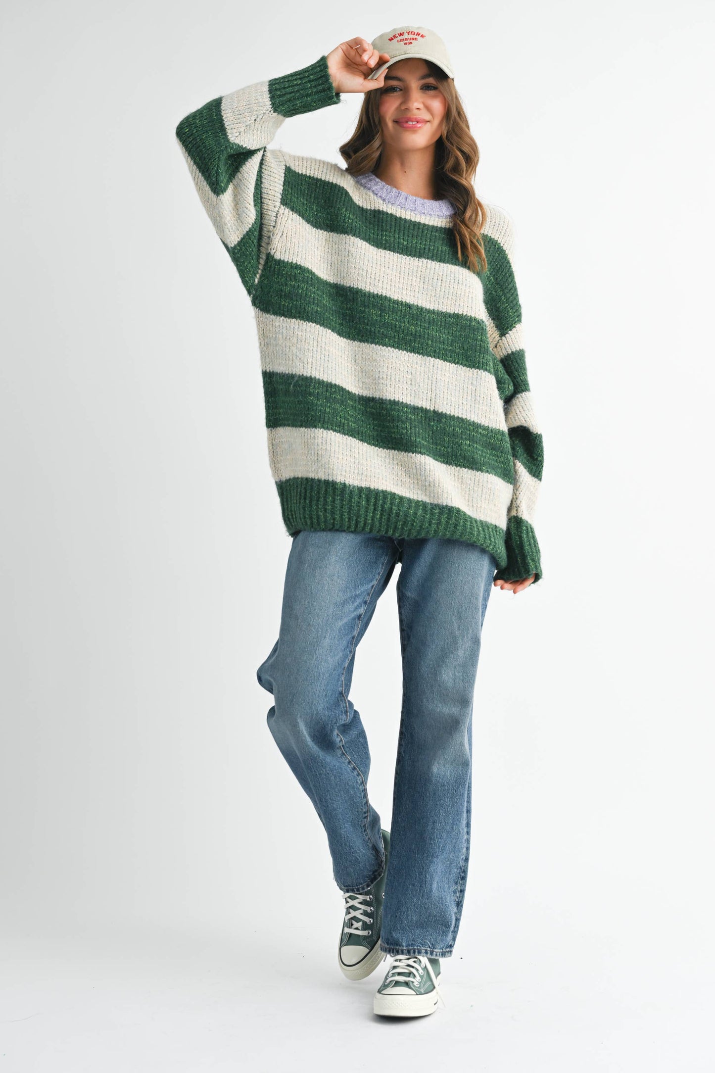 Green Oversized Striped Sweater