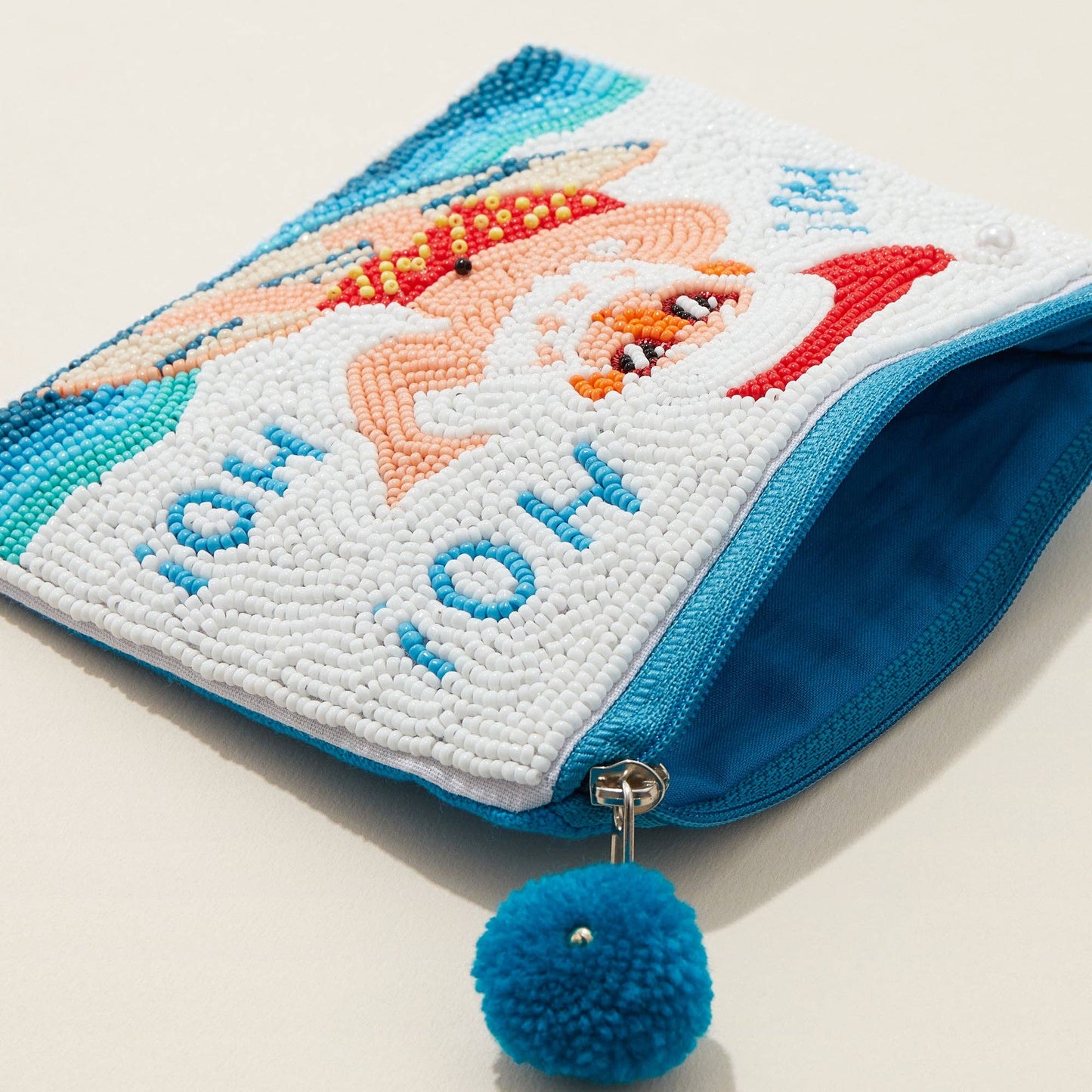 Surfing Santa Seed Bead Canvas Pouch