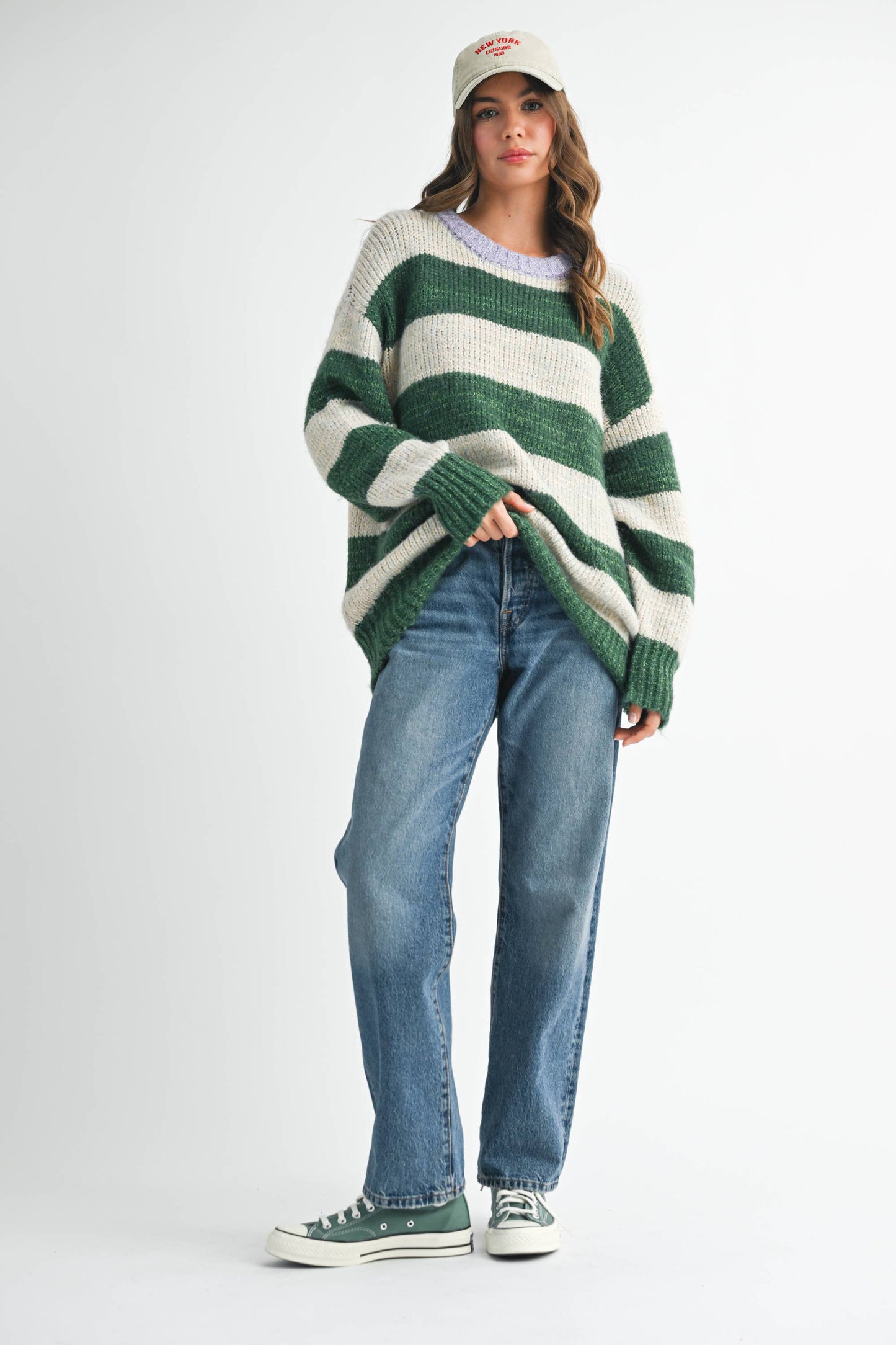 Green Oversized Striped Sweater