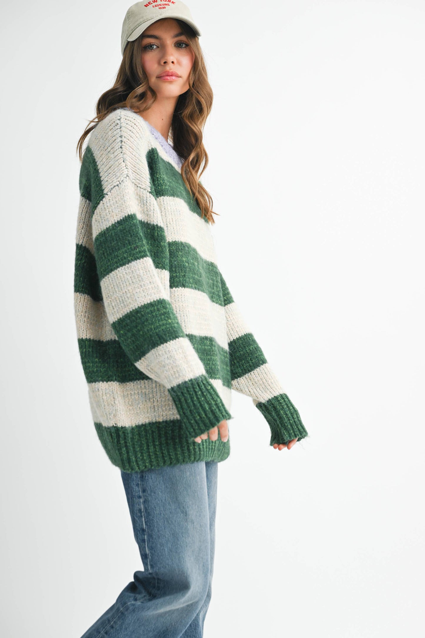 Green Oversized Striped Sweater