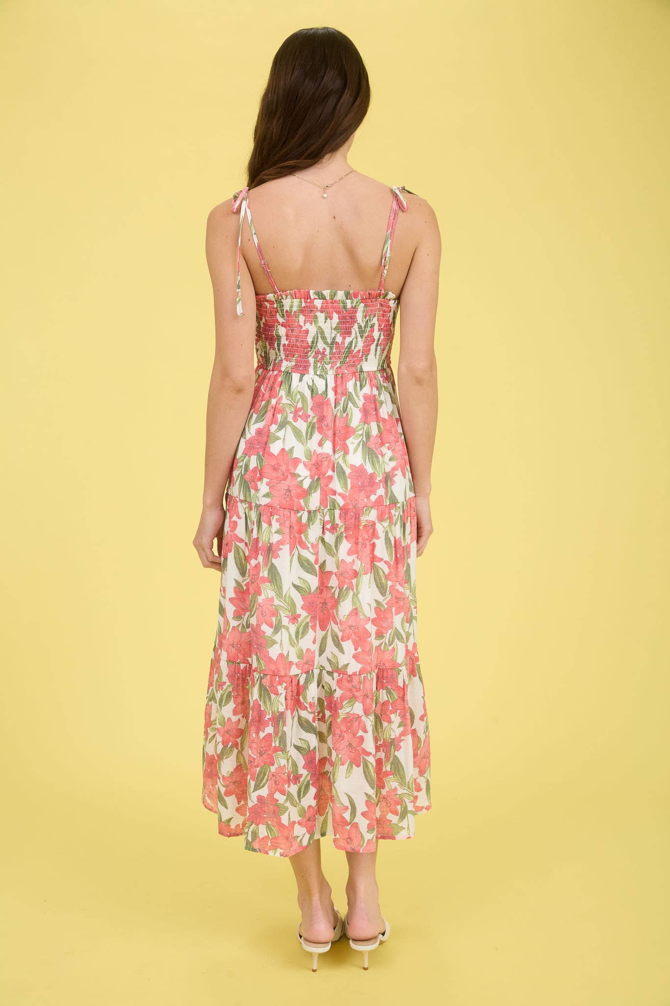 Floral Smocked Spaghetti Tie Tiered Midi Dress – Red