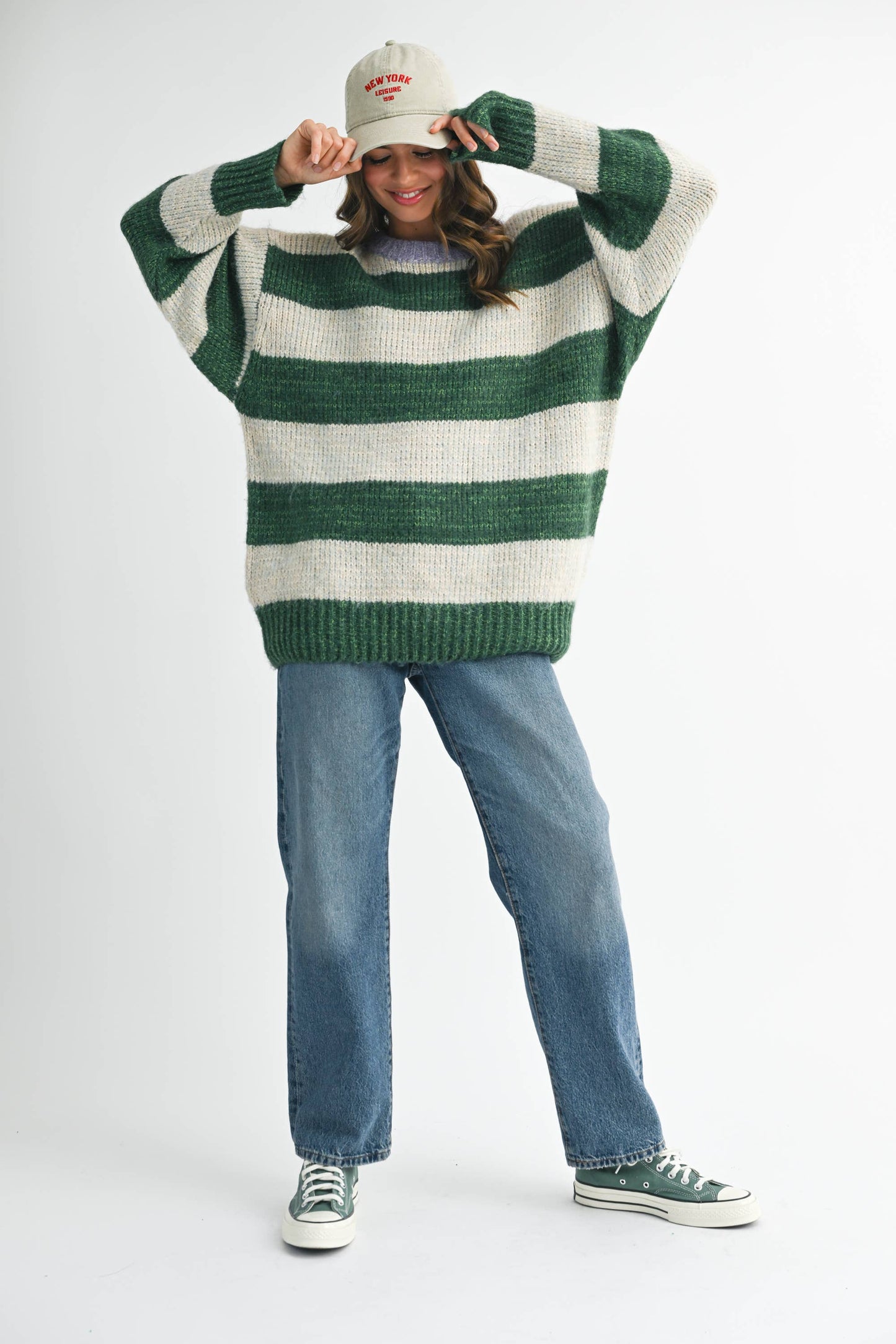 Green Oversized Striped Sweater