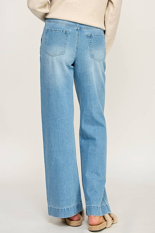 Button Fly Wide Leg Jeans