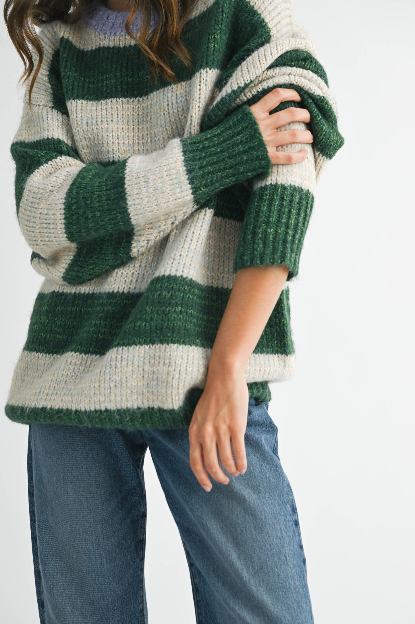 Green Oversized Striped Sweater