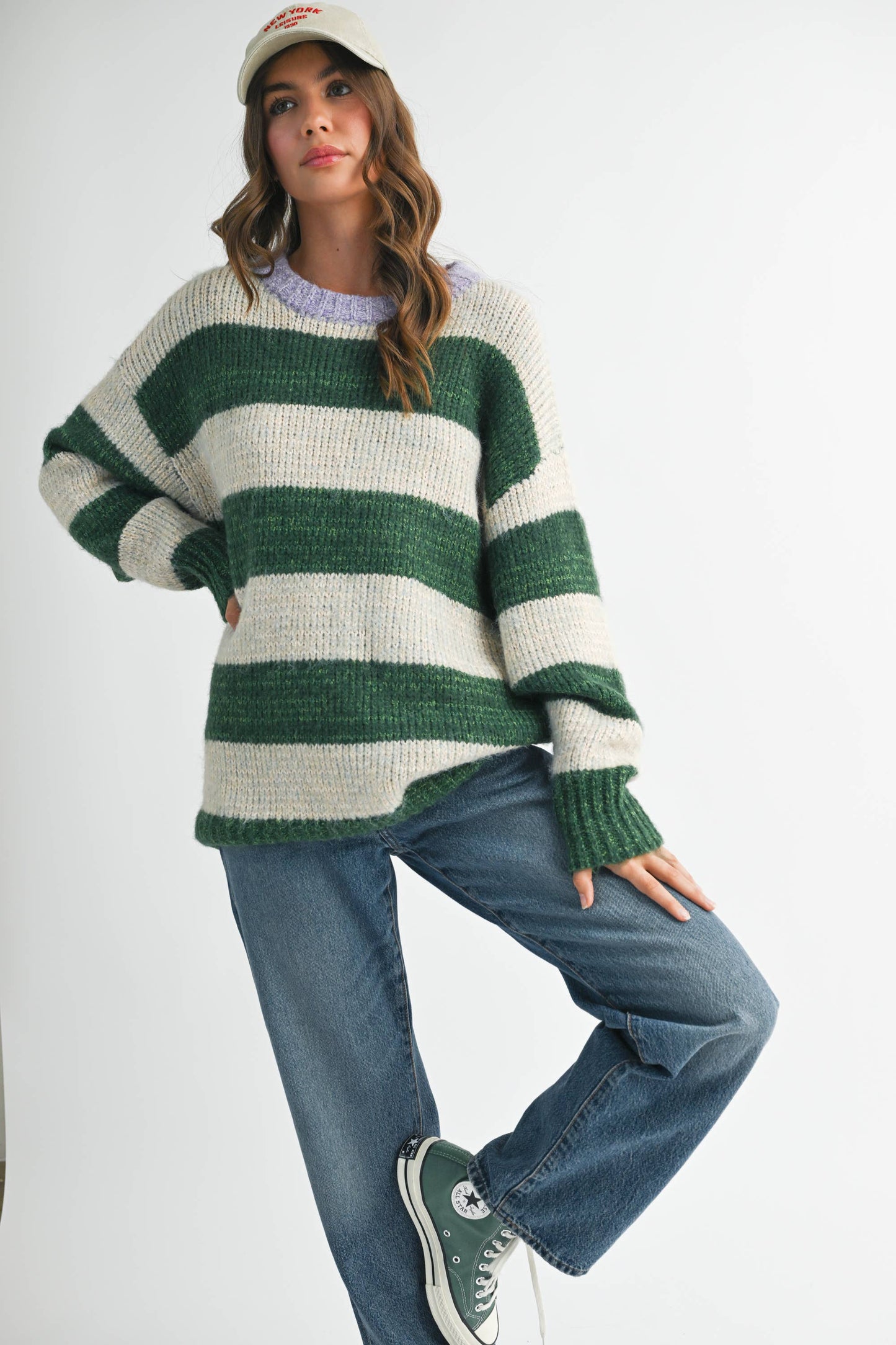 Green Oversized Striped Sweater
