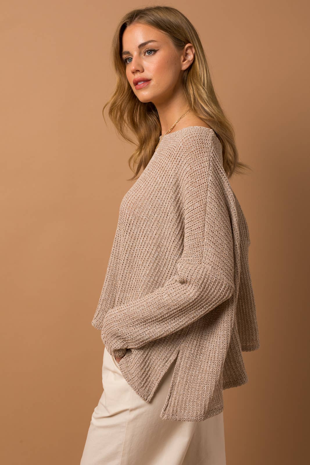 Oatmeal Side Slit Sweater Top