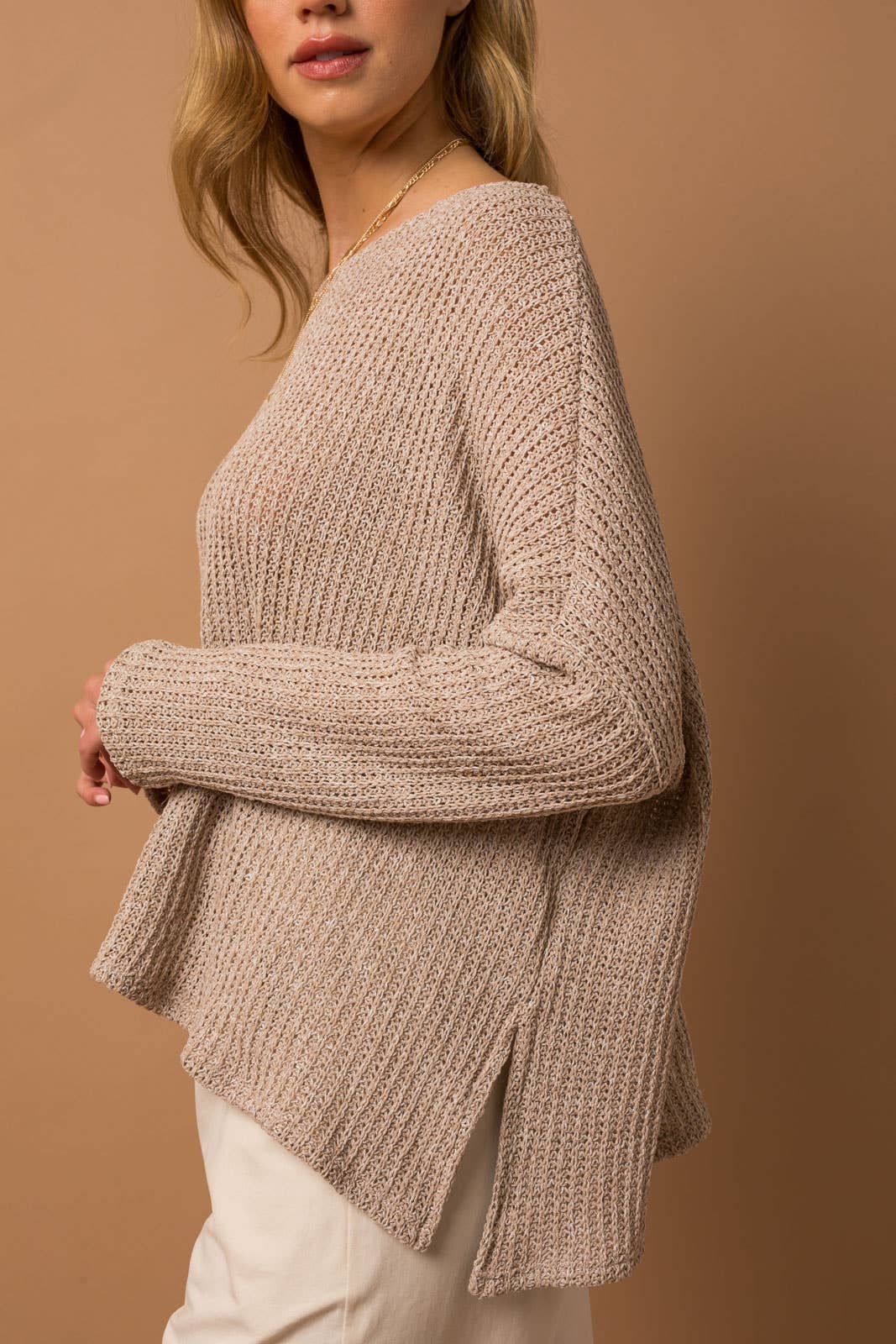 Oatmeal Side Slit Sweater Top