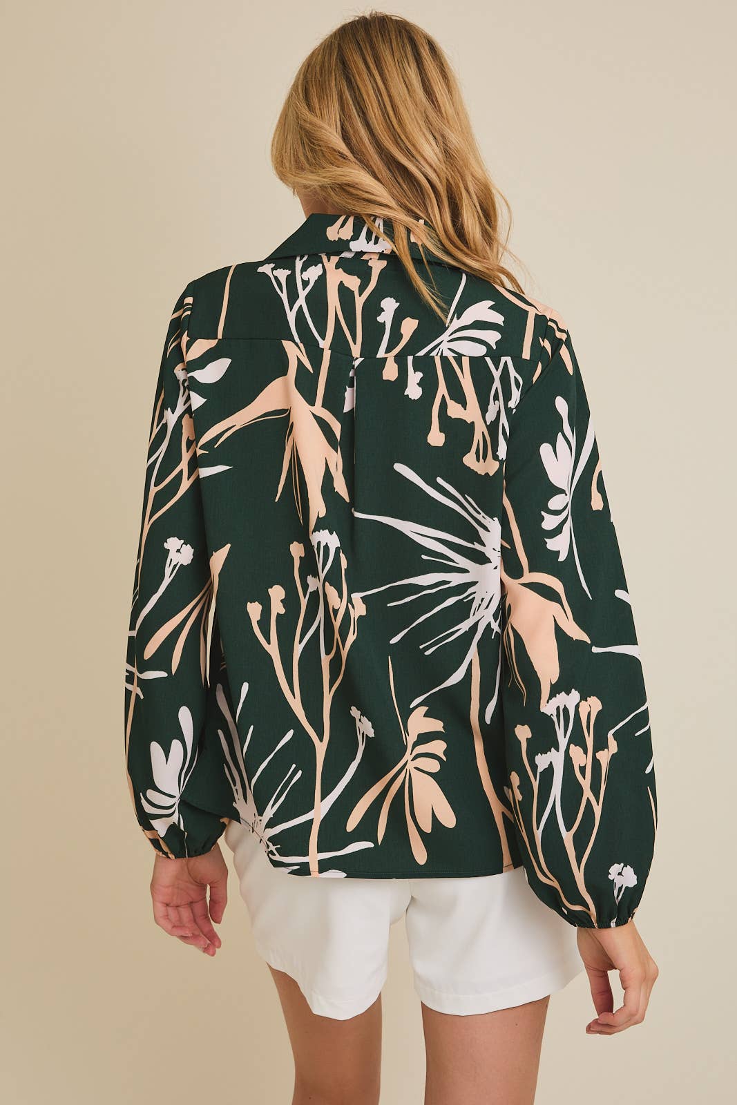 Collared Puff Long Sleeve Button Up Floral Top