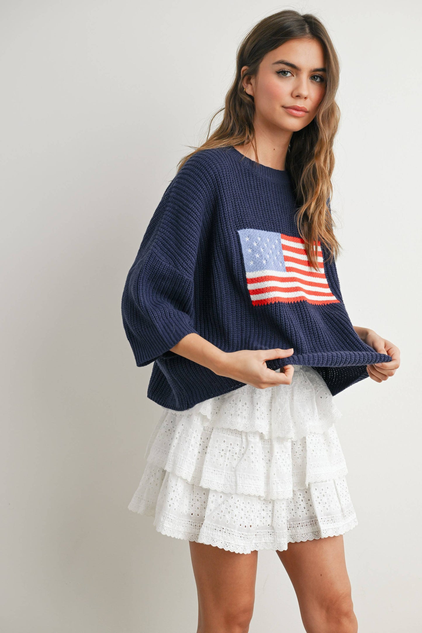 Flag Print Quarter Sleeve Sweater
