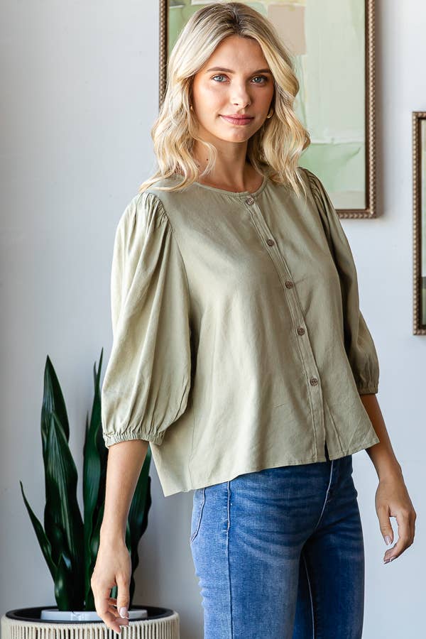 Sage Button Up Top