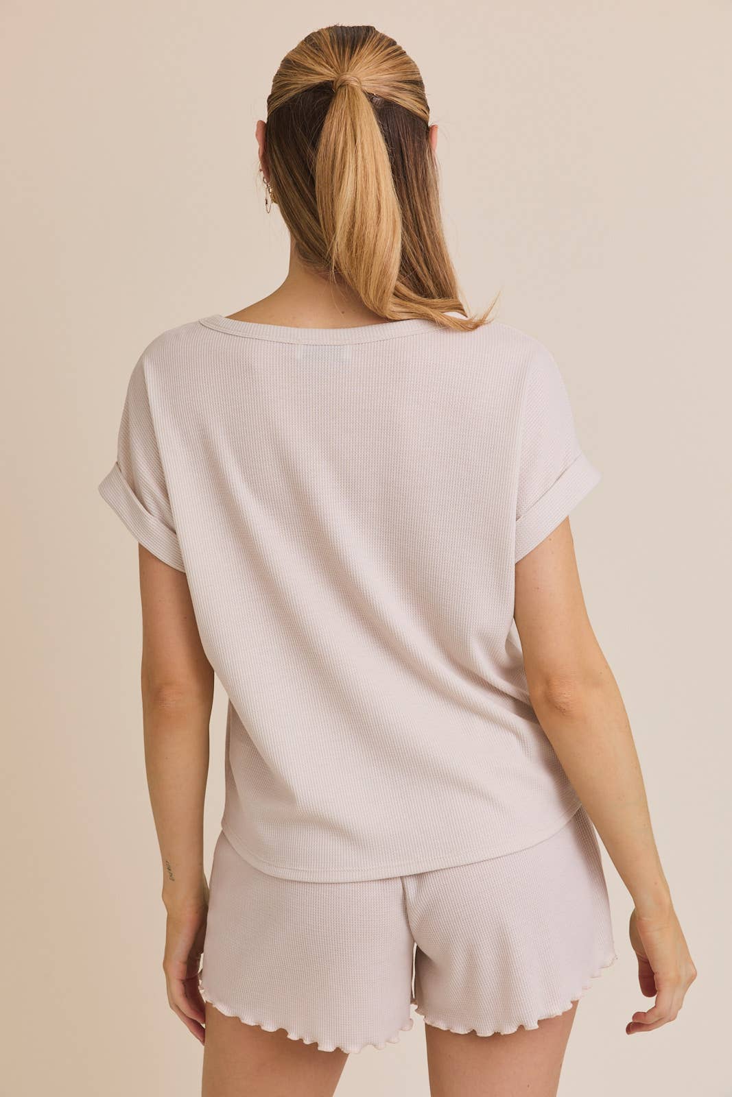 Cream Cotton Lounge Set – Top & Shorts