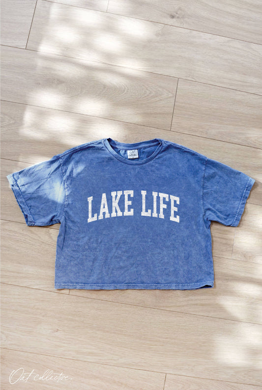 LAKE LIFE Cropped Mineral Washed Graphic Tee