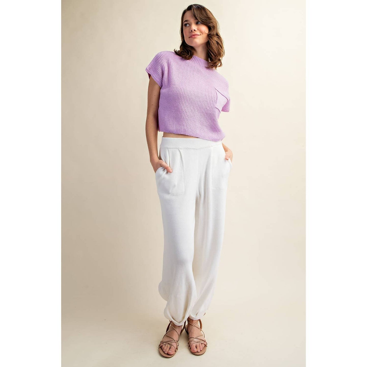 Drop Shoulder Rib Knit Sweater Top