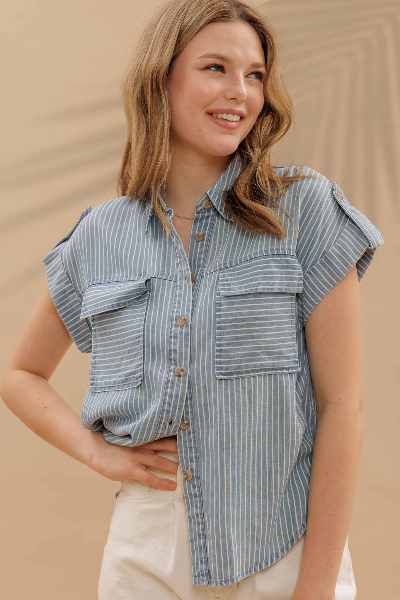 Classic Striped Chambray Button-Down Shirt