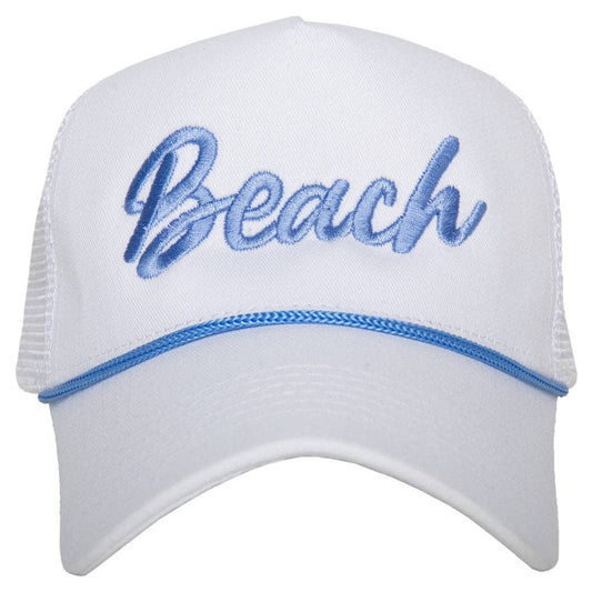 Beach Cursive Trucker Hat with Rope Detail