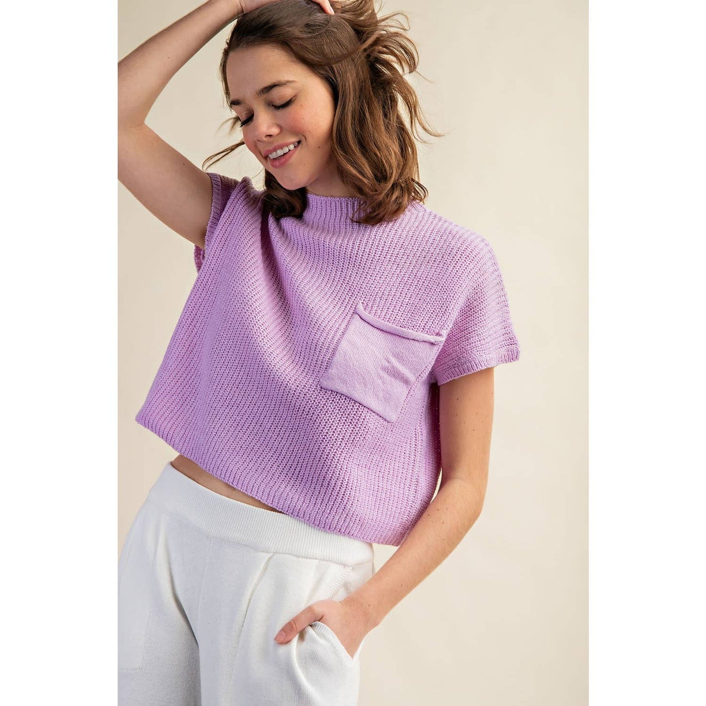 Drop Shoulder Rib Knit Sweater Top