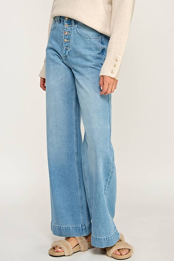 Button Fly Wide Leg Jeans