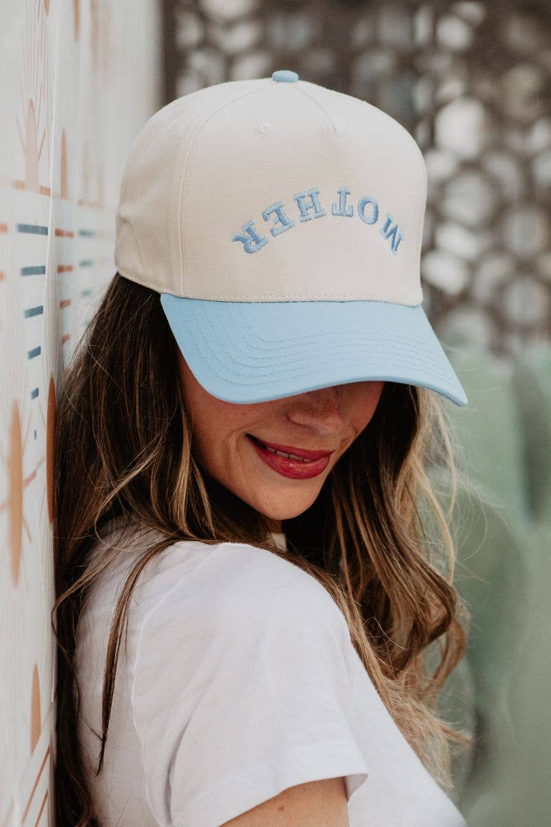 MOTHER Upside Down Two-Toned Vintage Hat: Light Blue and Tan