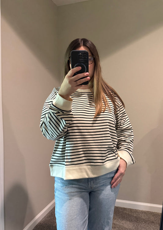 Striped Knit Crew Neck Long Sleeve Top