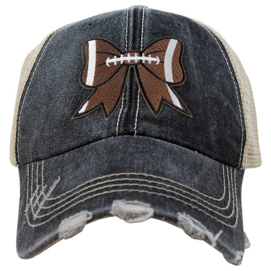 Football Bow Coquette Patch Trucker Hat: Black
