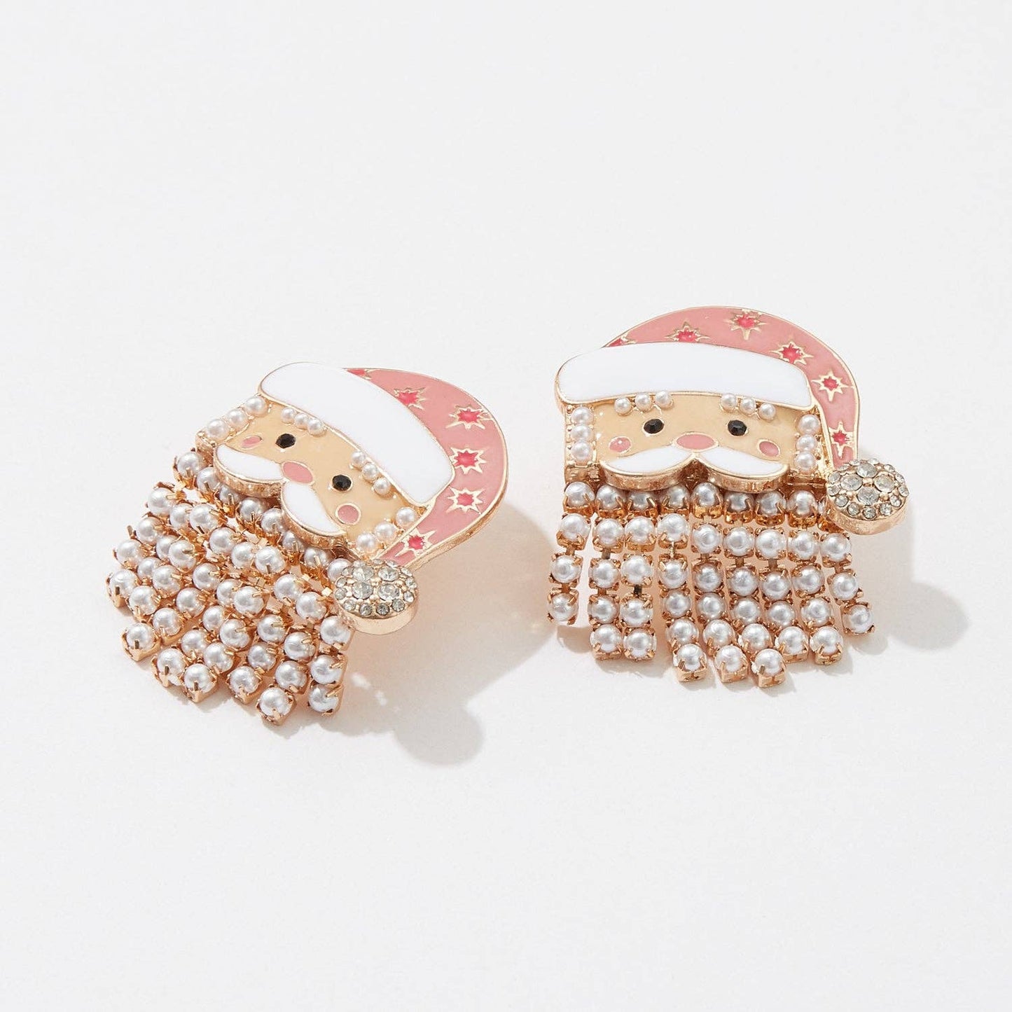 Christmas Santa Pearl Fringe Enamel Earrings
