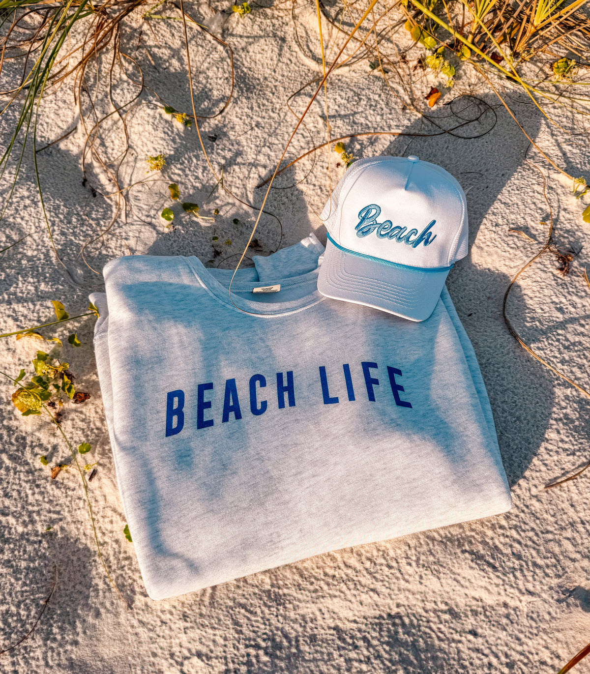 Beach Cursive Trucker Hat with Rope Detail